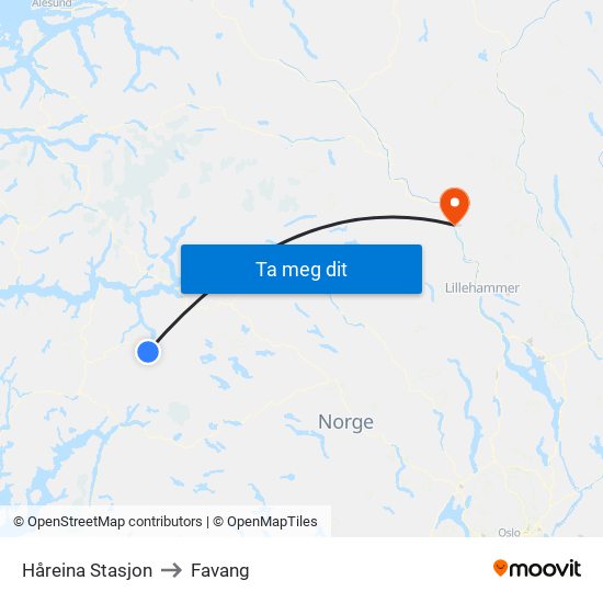 Håreina Stasjon to Favang map