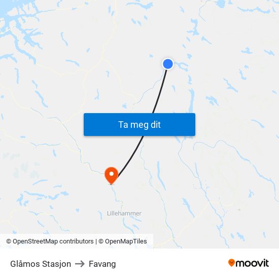 Glåmos Stasjon to Favang map