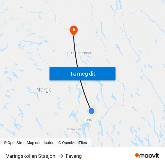 Varingskollen Stasjon to Favang map