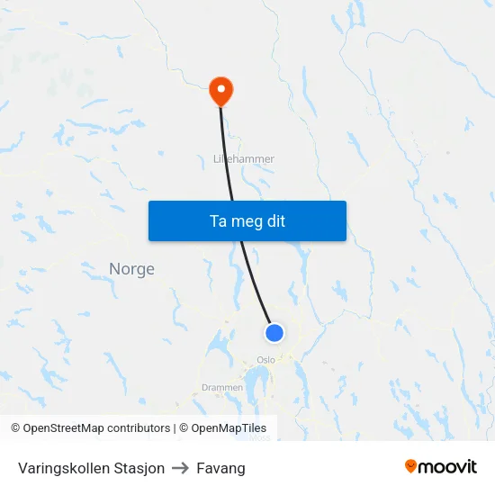 Varingskollen Stasjon to Favang map