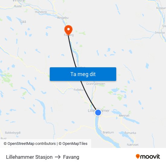 Lillehammer Stasjon to Favang map