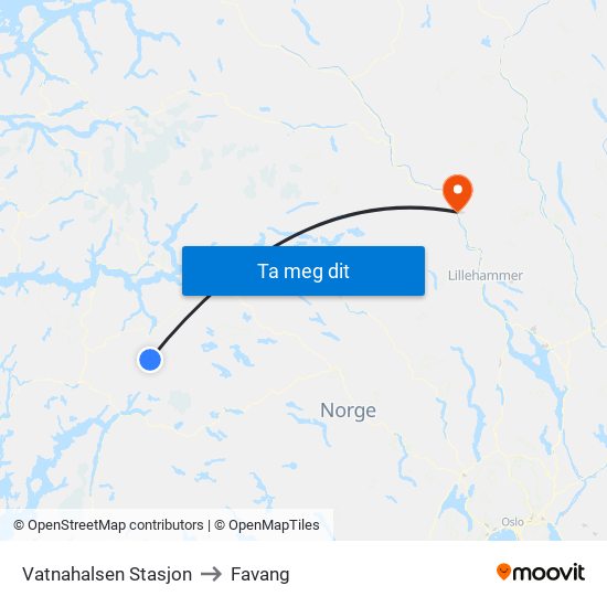 Vatnahalsen Stasjon to Favang map