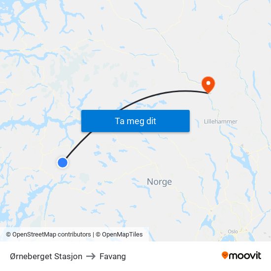 Ørneberget Stasjon to Favang map