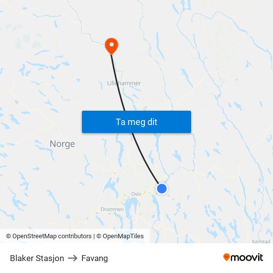 Blaker Stasjon to Favang map