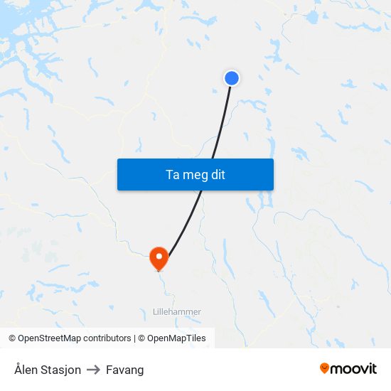 Ålen Stasjon to Favang map
