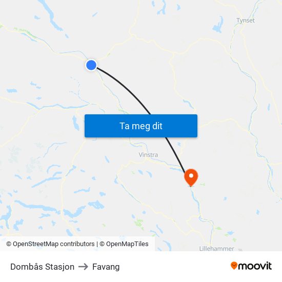 Dombås Stasjon to Favang map