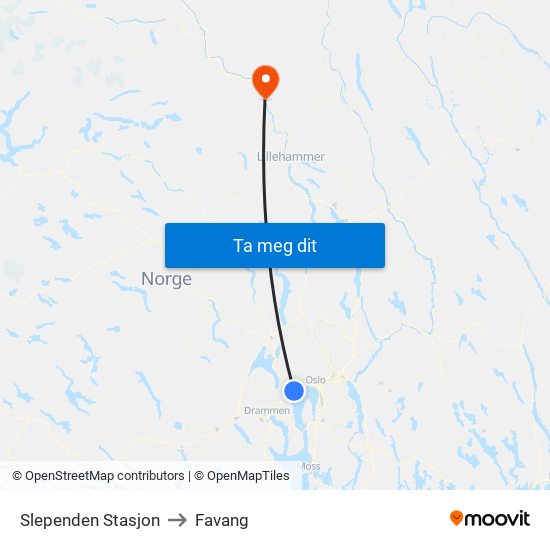 Slependen Stasjon to Favang map