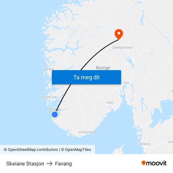 Skeiane Stasjon to Favang map