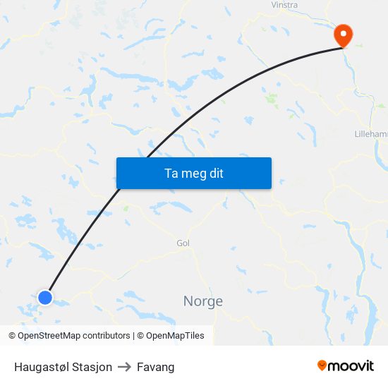 Haugastøl Stasjon to Favang map
