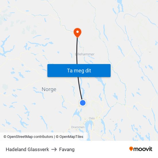 Hadeland Glassverk to Favang map