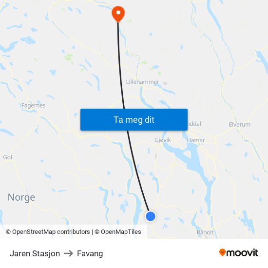 Jaren Stasjon to Favang map
