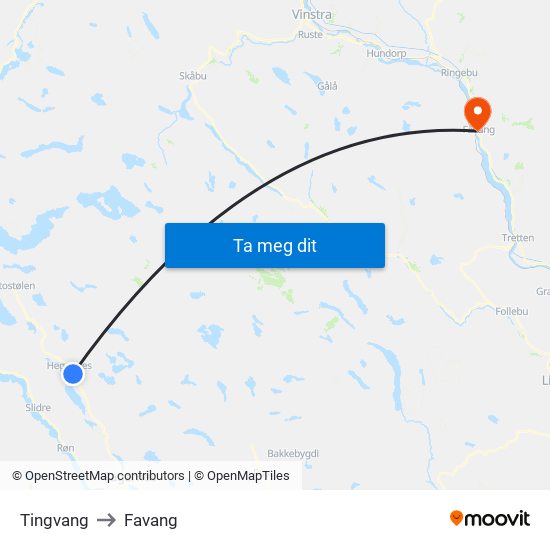 Tingvang to Favang map