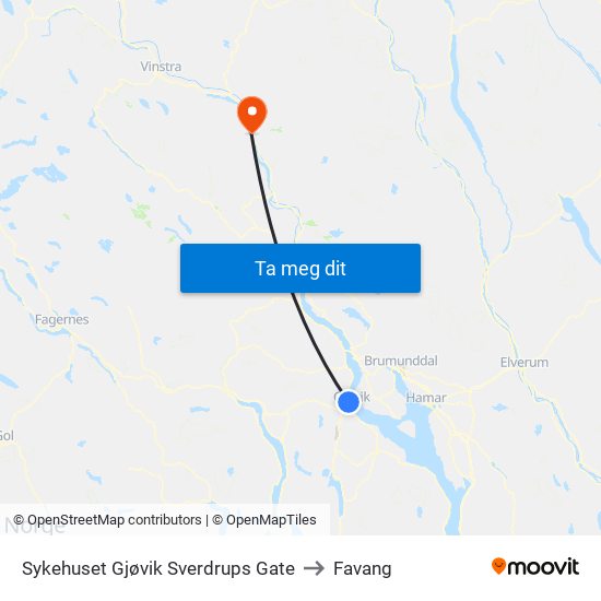 Sykehuset Gjøvik Sverdrups Gate to Favang map