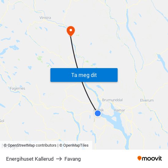 Energihuset Kallerud to Favang map