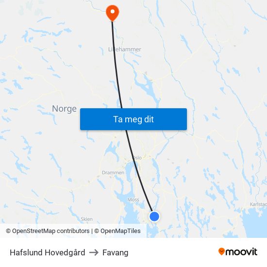 Hafslund Hovedgård to Favang map