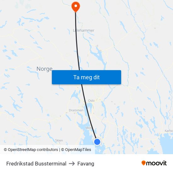 Fredrikstad Bussterminal to Favang map
