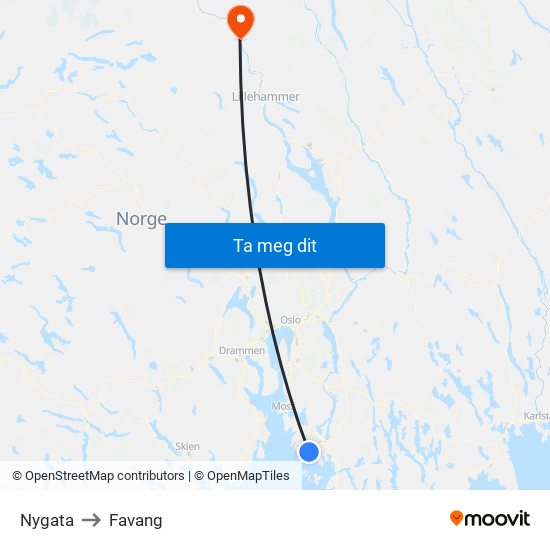 Nygata to Favang map