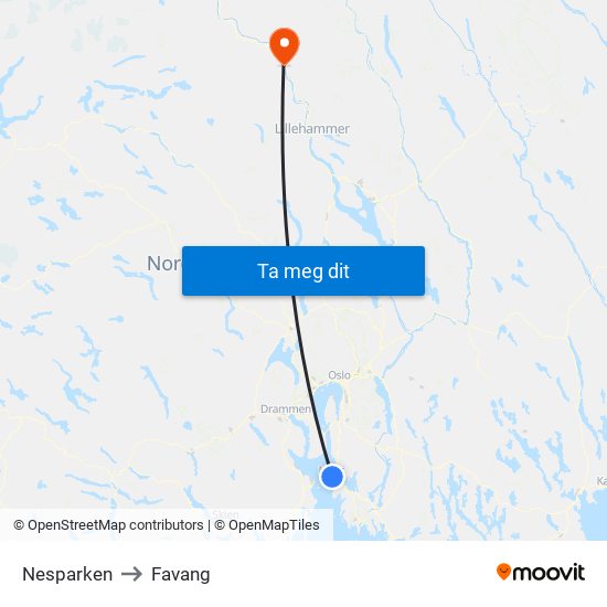 Nesparken to Favang map