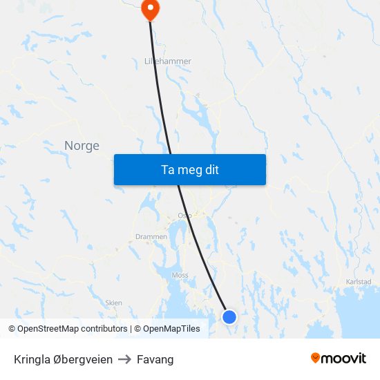 Kringla Øbergveien to Favang map