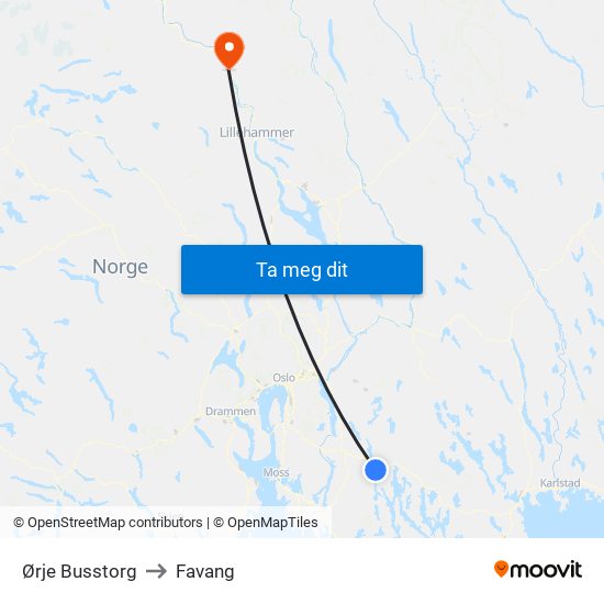 Ørje Busstorg to Favang map