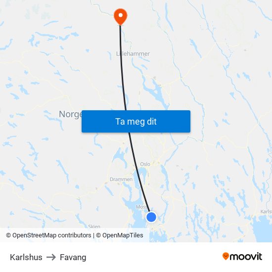 Karlshus to Favang map