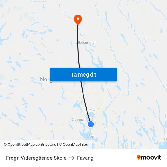 Frogn Videregående Skole to Favang map