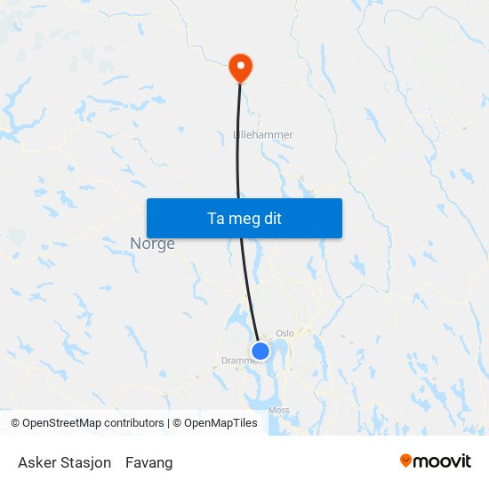 Asker Stasjon to Favang map