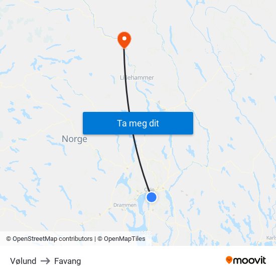 Vølund to Favang map