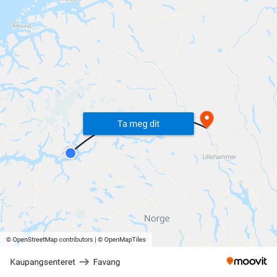 Kaupangsenteret to Favang map