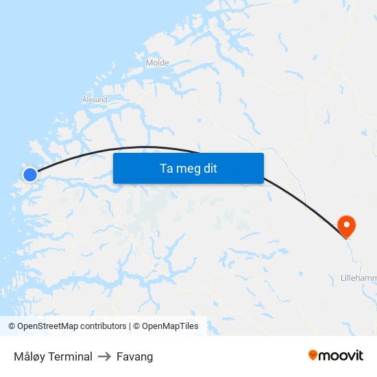 Måløy Terminal to Favang map