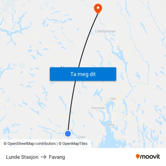 Lunde Stasjon to Favang map