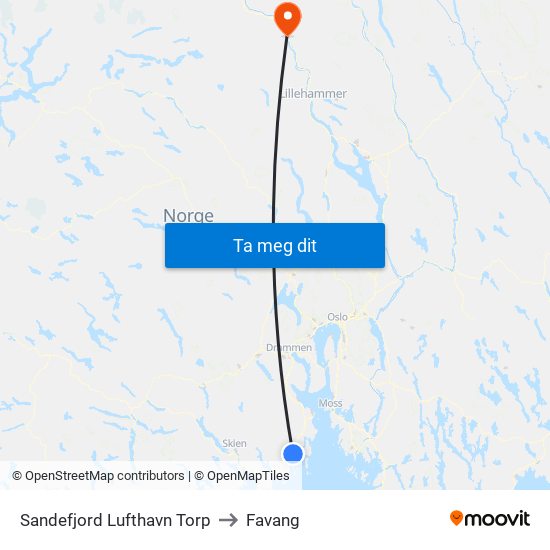 Sandefjord Lufthavn Torp to Favang map