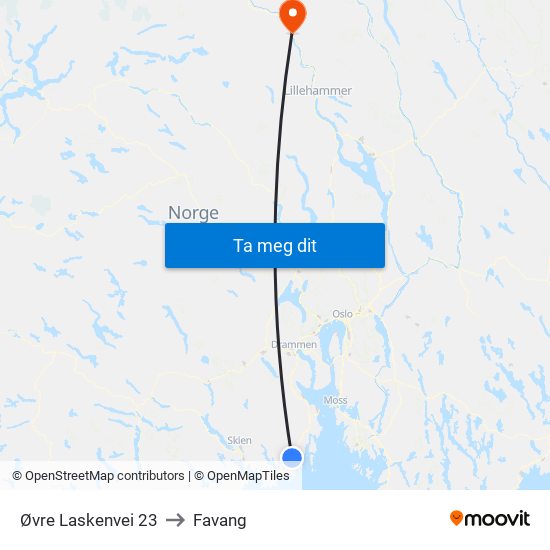 Øvre Laskenvei 23 to Favang map