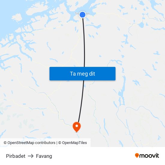 Pirbadet to Favang map