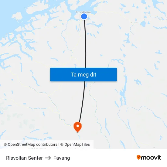 Risvollan Senter to Favang map