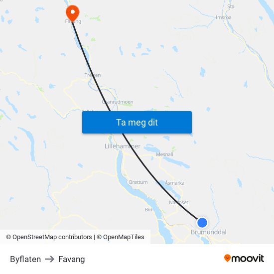 Byflaten to Favang map