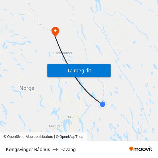 Kongsvinger Rådhus to Favang map