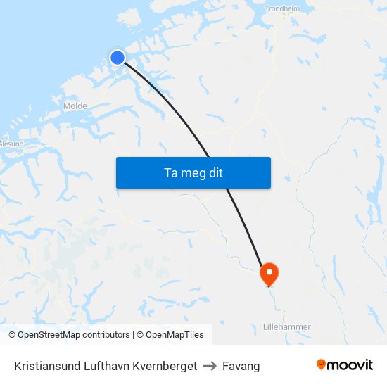 Kristiansund Lufthavn Kvernberget to Favang map