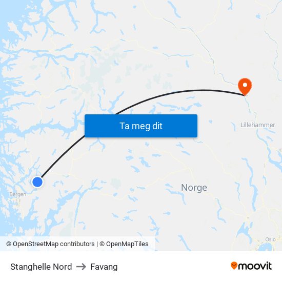 Stanghelle Nord to Favang map