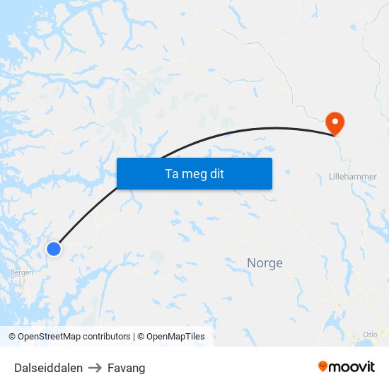 Dalseiddalen to Favang map