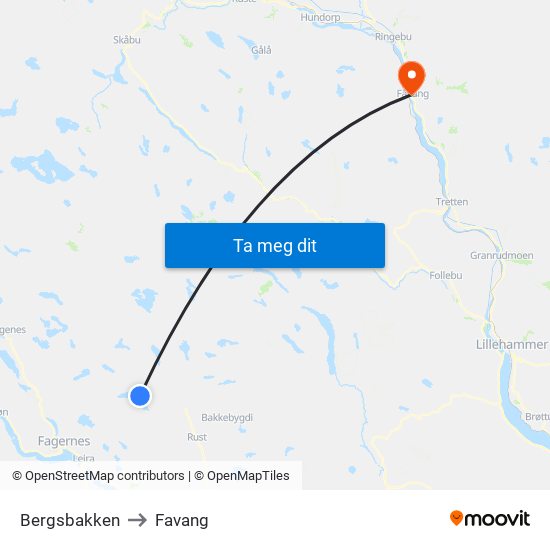 Bergsbakken to Favang map