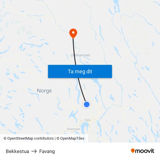Bekkestua to Favang map