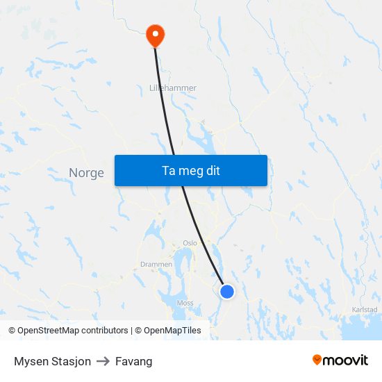 Mysen Stasjon to Favang map