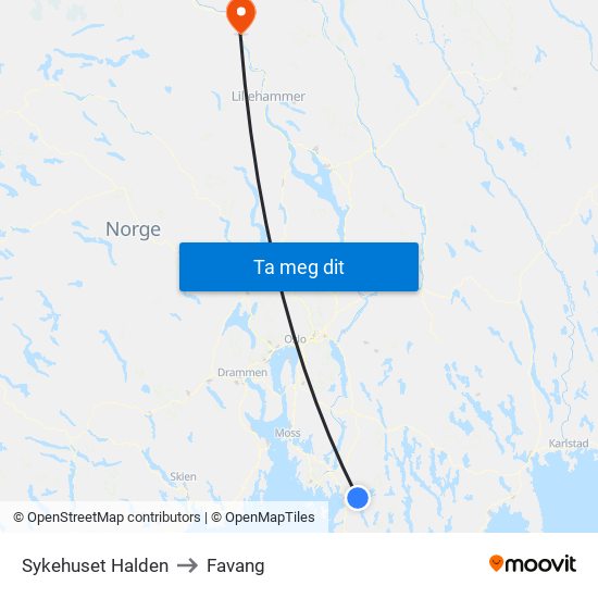 Sykehuset Halden to Favang map