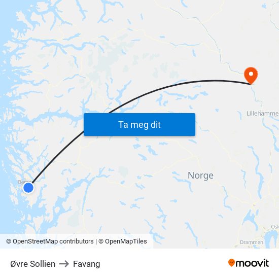Øvre Sollien to Favang map