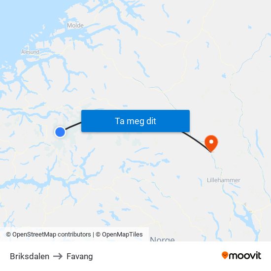 Briksdalen to Favang map