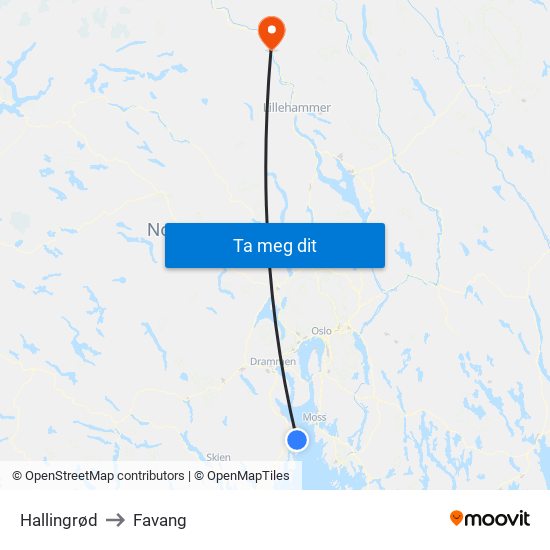Hallingrød to Favang map