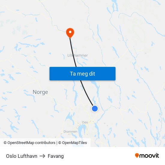 Oslo Lufthavn to Favang map