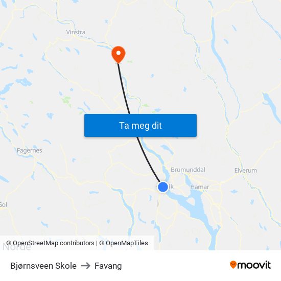 Bjørnsveen Skole to Favang map