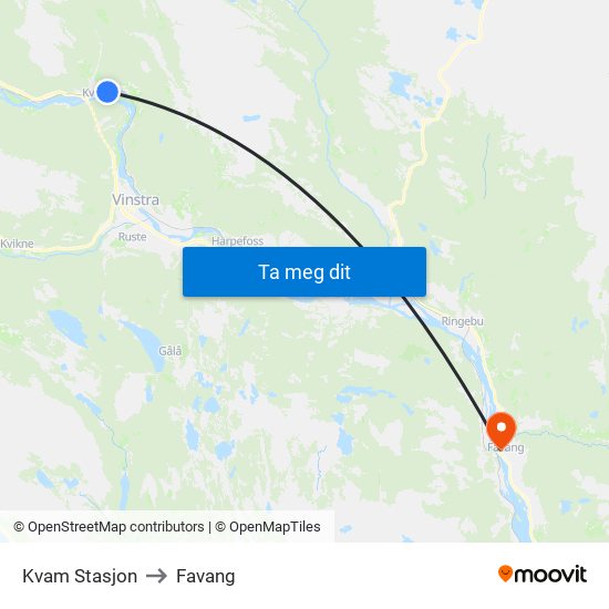 Kvam Stasjon to Favang map